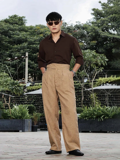 House Of Koala Beige Corduroy Gurkha Trousers with Double Pleated Front