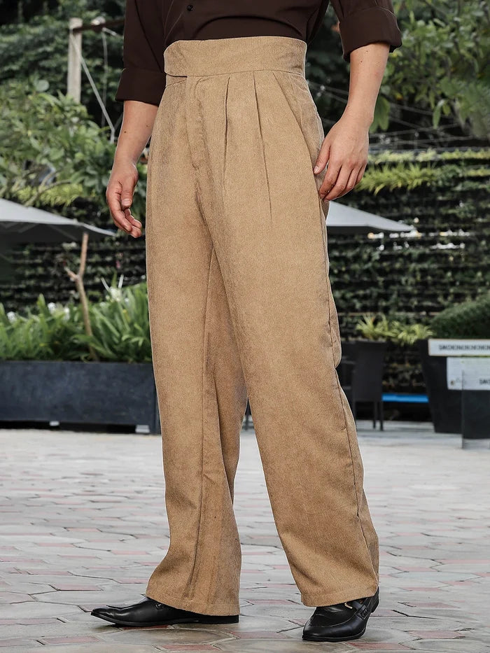House Of Koala Beige Corduroy Gurkha Trousers with Double Pleated Front