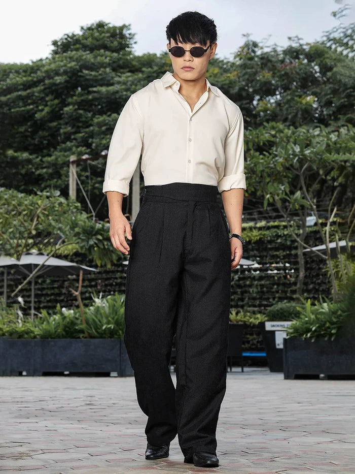House Of Koala Black Corduroy Gurkha Trousers with Double Pleated Front