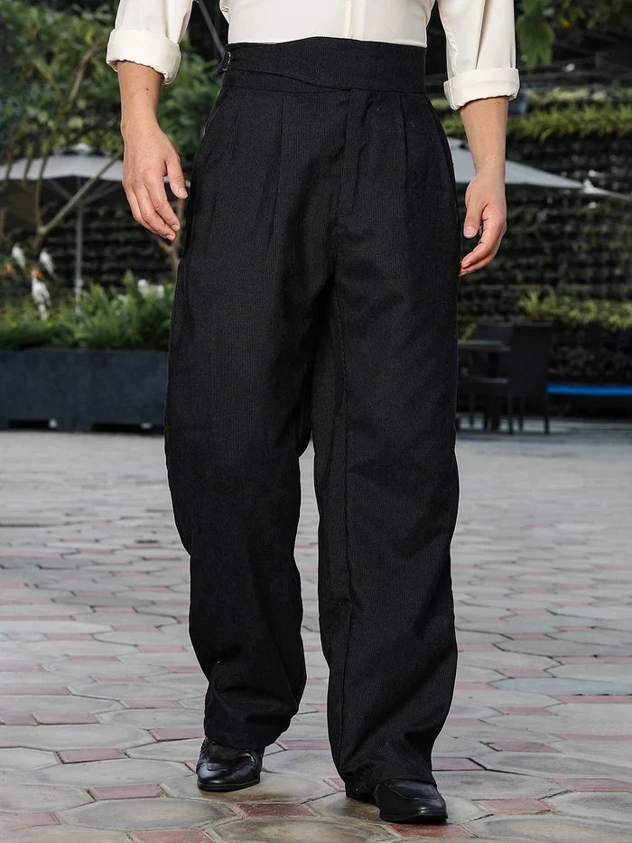 House Of Koala Black Corduroy Gurkha Trousers with Double Pleated Front
