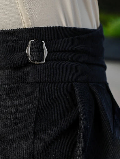 House Of Koala Black Corduroy Gurkha Trousers with Double Pleated Front