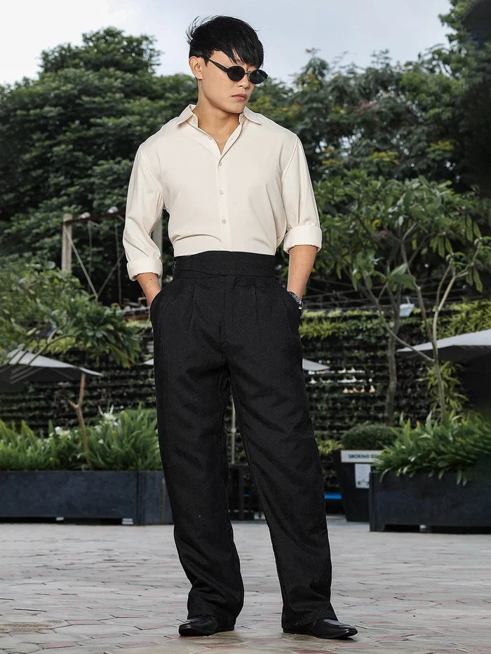 House Of Koala Black Corduroy Gurkha Trousers with Double Pleated Front