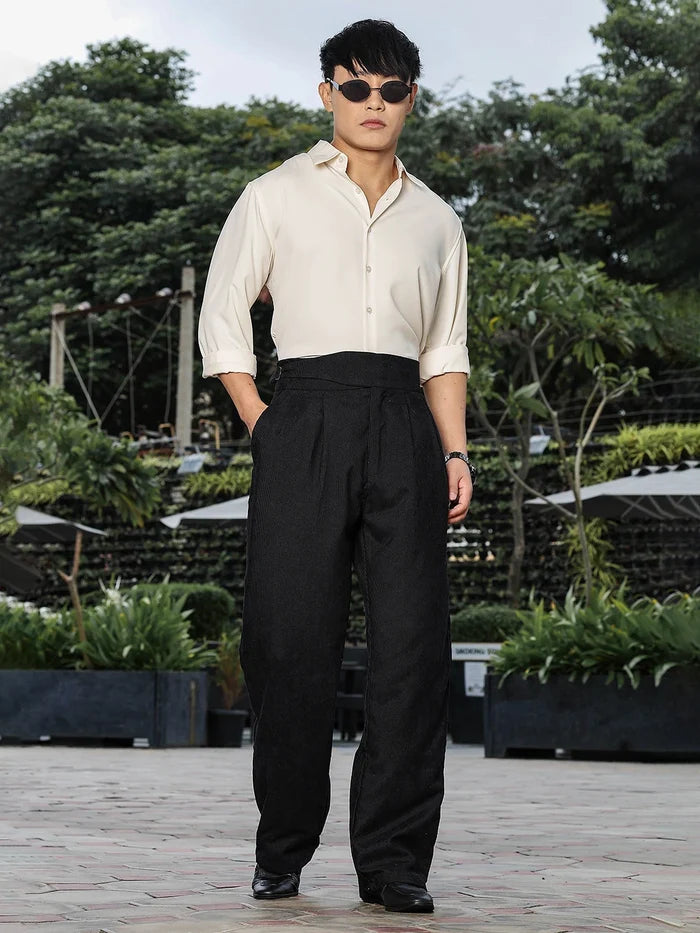 House Of Koala Black Corduroy Gurkha Trousers with Double Pleated Front