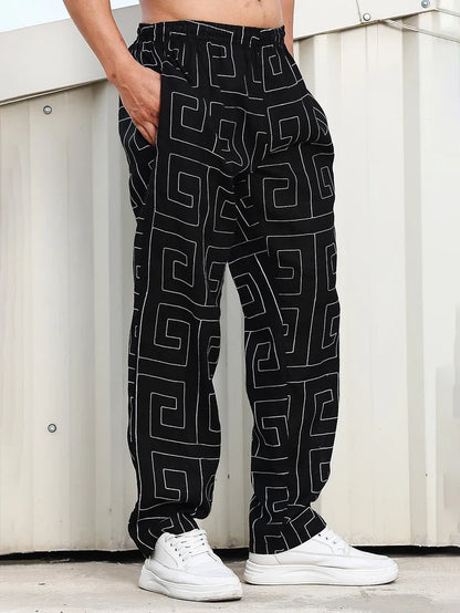 House Of Koala Black Linen Blend Embroidered Korean Streetstyle Regular Fit All Day Pants