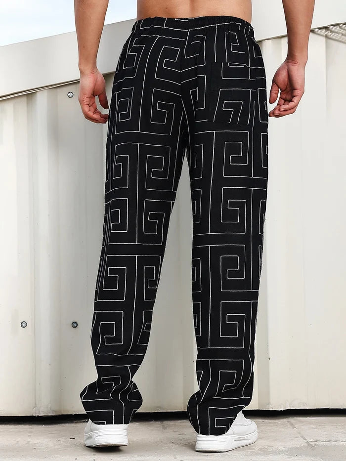 House Of Koala Black Linen Blend Embroidered Korean Streetstyle Regular Fit All Day Pants