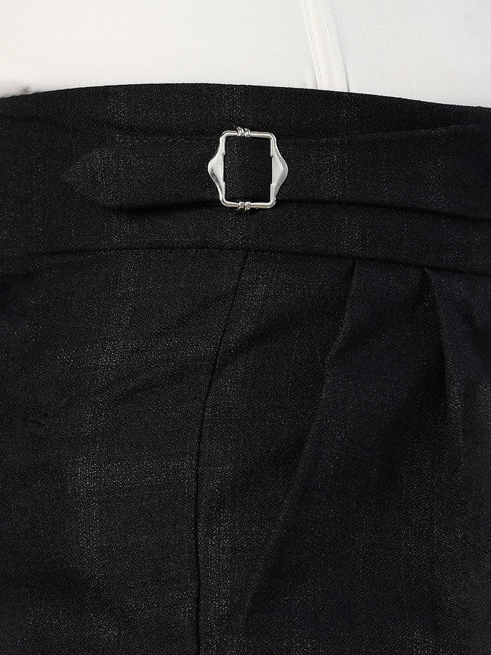 House Of Koala Black Premium Chequered Gurkha Trousers with Double Pleated Front