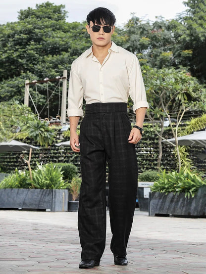House Of Koala Black Premium Chequered Gurkha Trousers with Double Pleated Front