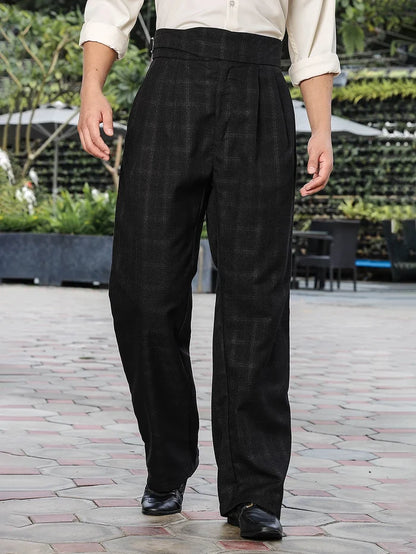 House Of Koala Black Premium Chequered Gurkha Trousers with Double Pleated Front