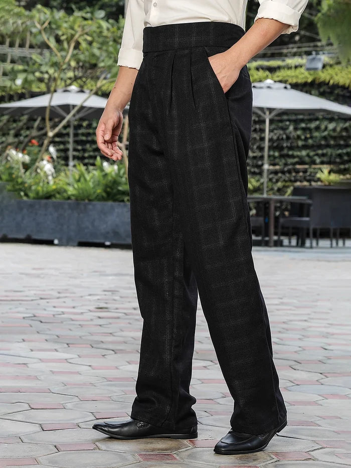 House Of Koala Black Premium Chequered Gurkha Trousers with Double Pleated Front