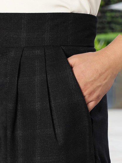 House Of Koala Black Premium Chequered Gurkha Trousers with Double Pleated Front