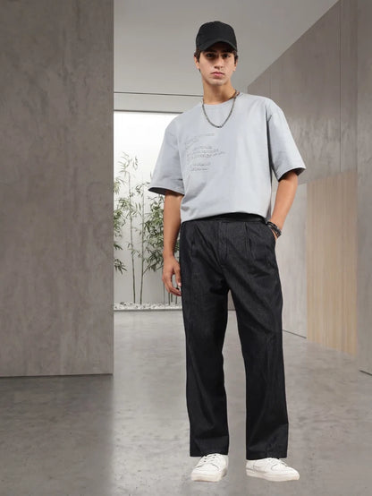 House Of Koala Black Premium Denim Gurkha Trousers with Double Pleated Front