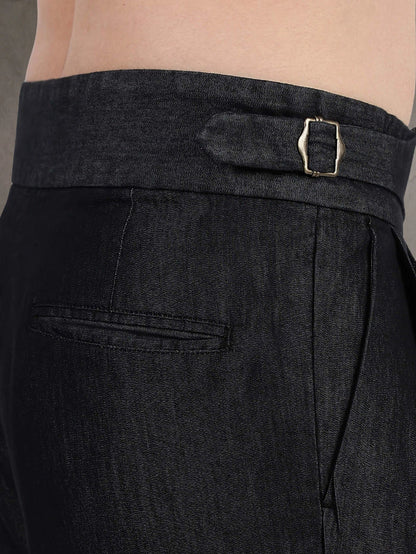House Of Koala Black Premium Denim Gurkha Trousers with Double Pleated Front