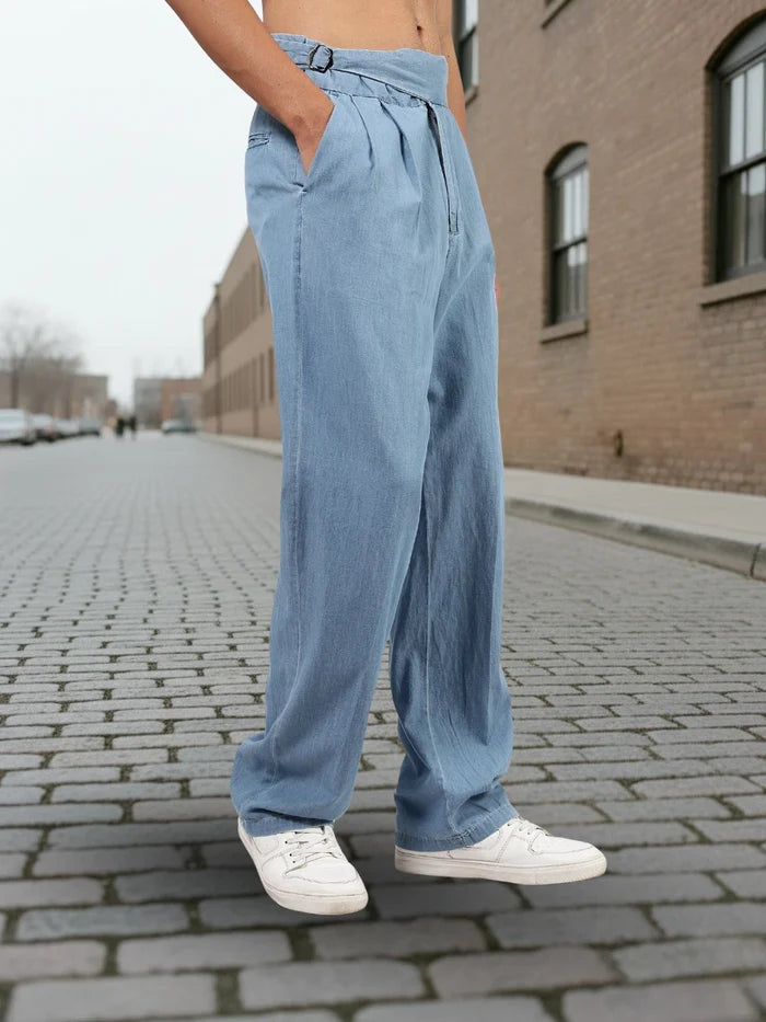 House Of Koala Blue Denim Baggy Fit Gurkha Trousers with Double Pleated Front