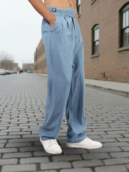 House Of Koala Blue Denim Baggy Fit Gurkha Trousers with Double Pleated Front