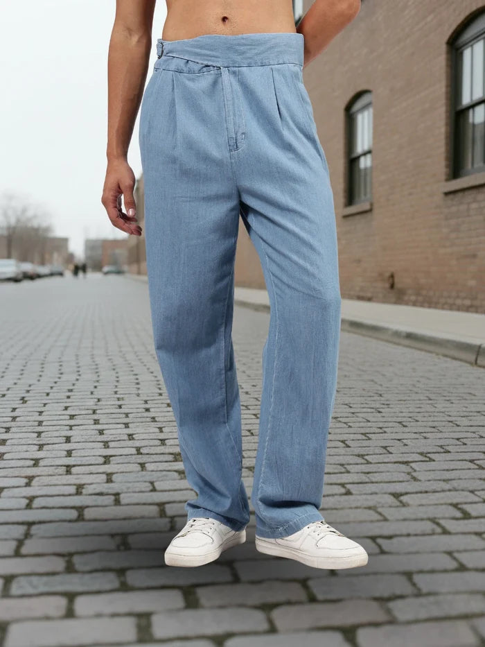 House Of Koala Blue Denim Baggy Fit Gurkha Trousers with Double Pleated Front