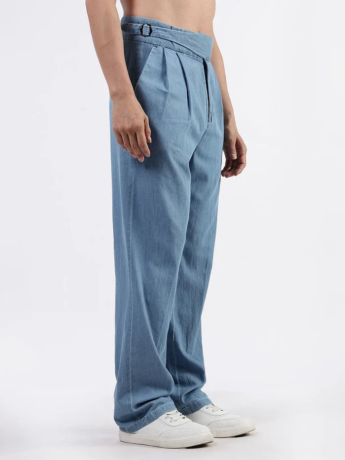 House Of Koala Blue Denim Baggy Fit Gurkha Trousers with Double Pleated Front