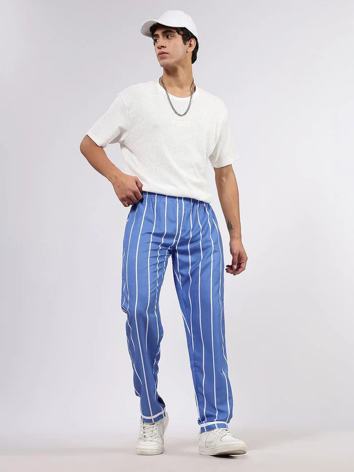 House Of Koala Blue Striped Varsity Striped Mid-Rise All Day Relaxed Fit Pants