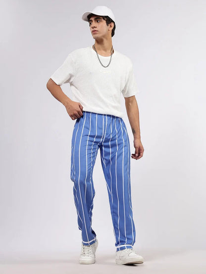 House Of Koala Blue Striped Varsity Striped Mid-Rise All Day Relaxed Fit Pants