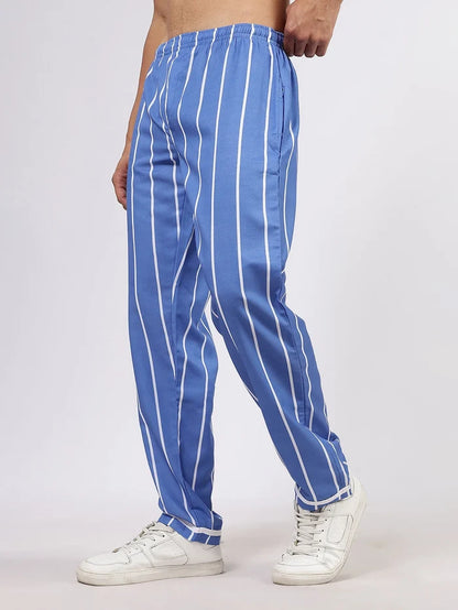 House Of Koala Blue Striped Varsity Striped Mid-Rise All Day Relaxed Fit Pants