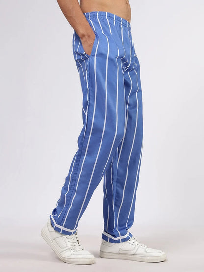 House Of Koala Blue Striped Varsity Striped Mid-Rise All Day Relaxed Fit Pants