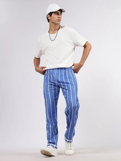 House Of Koala Blue Striped Varsity Striped Mid-Rise All Day Relaxed Fit Pants