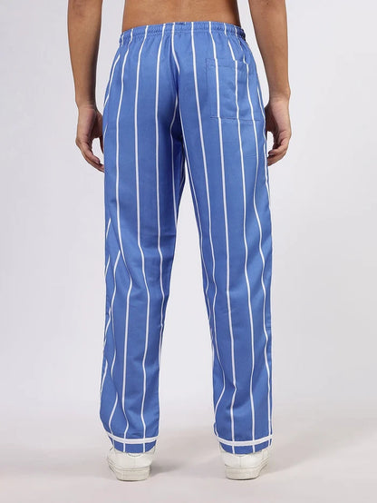 House Of Koala Blue Striped Varsity Striped Mid-Rise All Day Relaxed Fit Pants