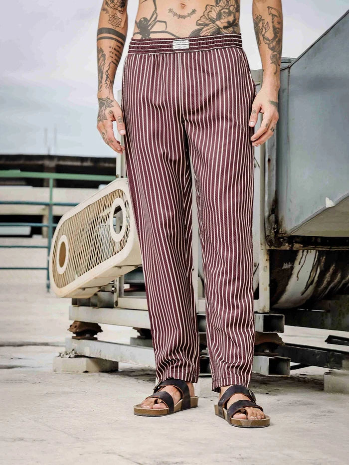 House Of Koala Brown Striped Textured Relaxed Fit All Day Pants