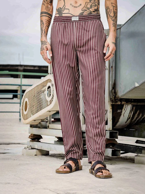 House Of Koala Brown Striped Textured Relaxed Fit All Day Pants