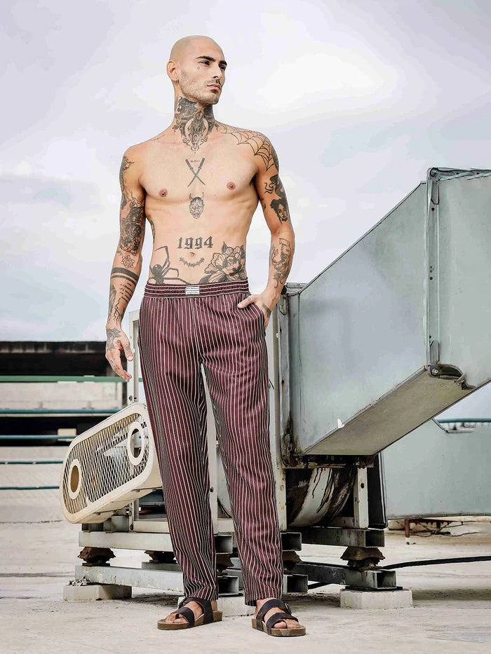 House Of Koala Brown Striped Textured Relaxed Fit All Day Pants