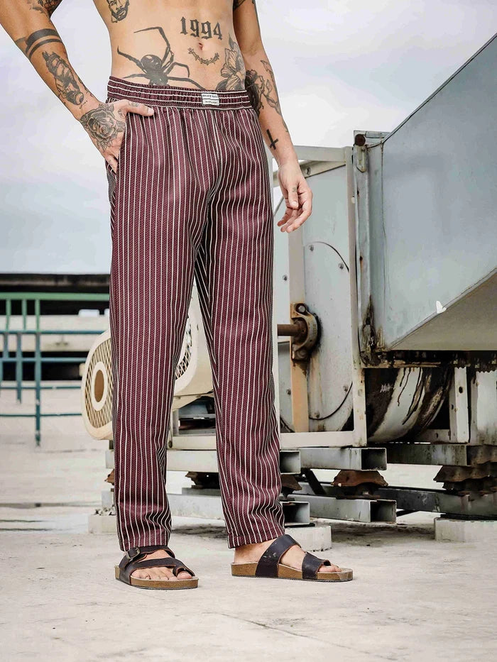 House Of Koala Brown Striped Textured Relaxed Fit All Day Pants
