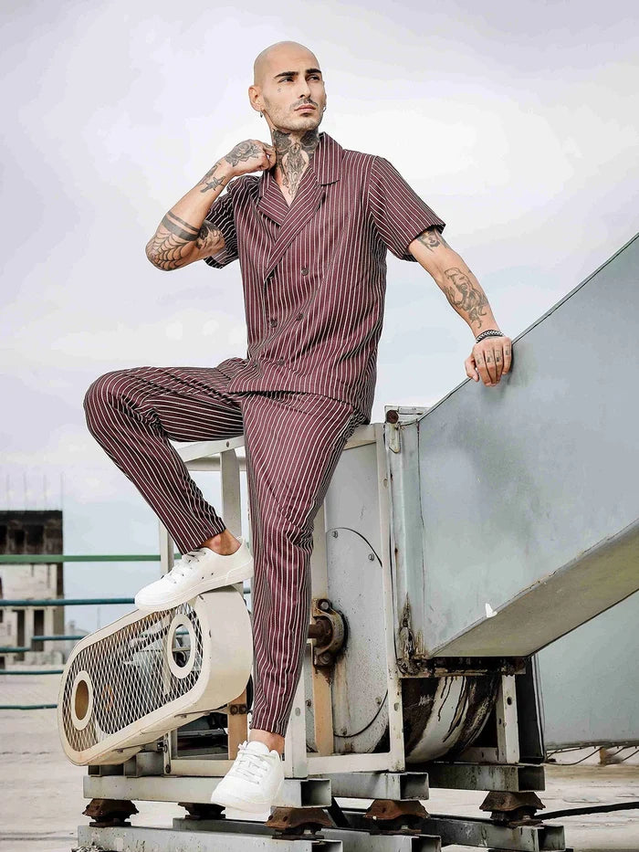 House Of Koala Brown Striped Textured Relaxed Fit All Day Pants