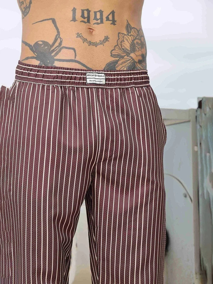 House Of Koala Brown Striped Textured Relaxed Fit All Day Pants