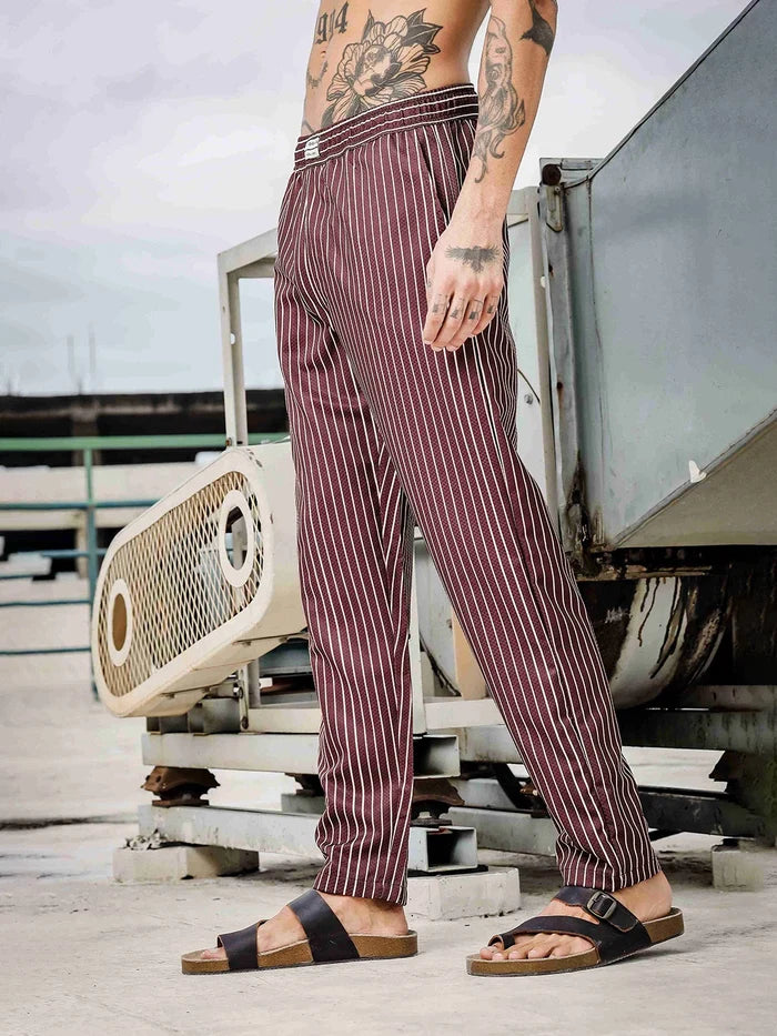 House Of Koala Brown Striped Textured Relaxed Fit All Day Pants