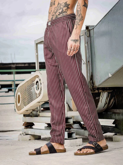 House Of Koala Brown Striped Textured Relaxed Fit All Day Pants
