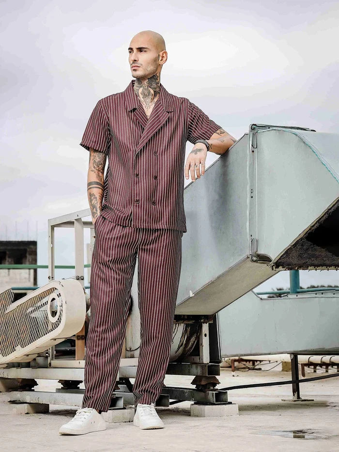 House Of Koala Brown Striped Textured Relaxed Fit All Day Pants