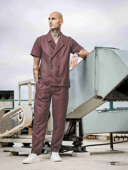House Of Koala Brown Striped Textured Relaxed Fit All Day Pants