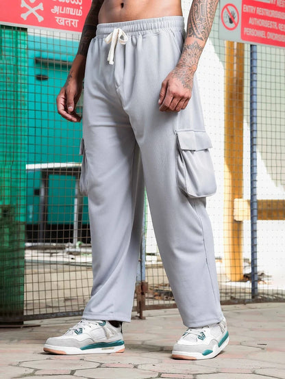 House Of Koala Grey Ribbed Relaxed-Fit Mid-Rise Track Pant