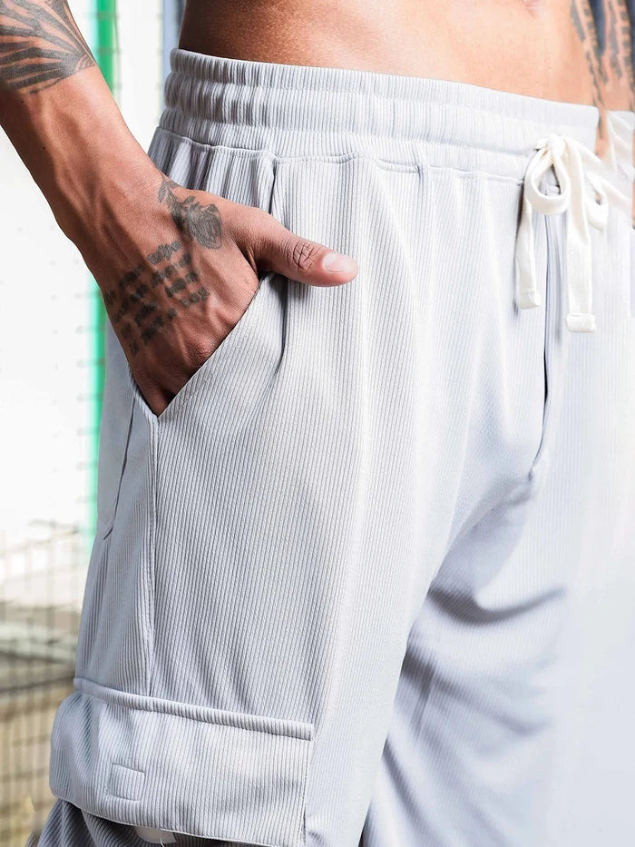 House Of Koala Grey Ribbed Relaxed-Fit Mid-Rise Track Pant
