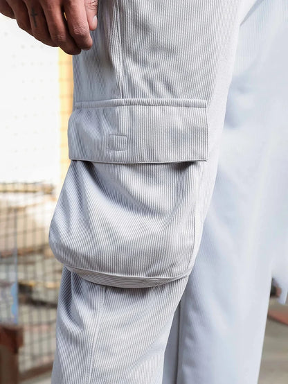 House Of Koala Grey Ribbed Relaxed-Fit Mid-Rise Track Pant