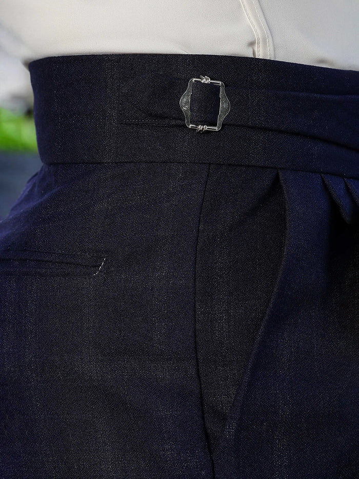 House Of Koala Navy Premium Tweed Blend Gurkha Trousers with Double Pleated Front