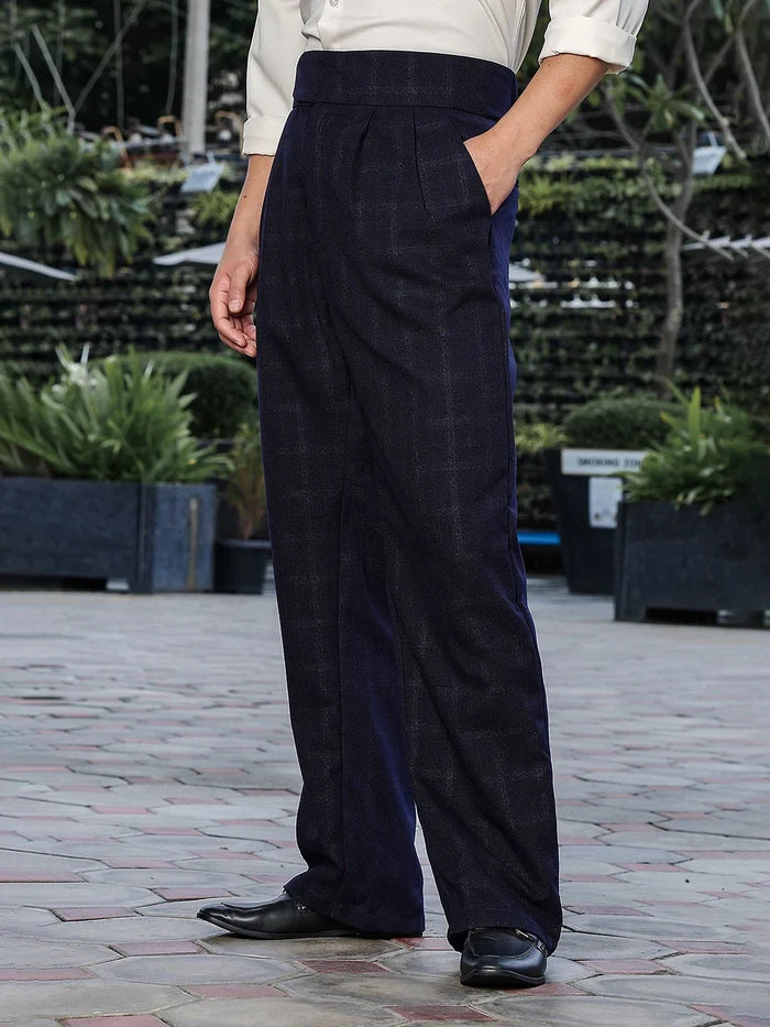 House Of Koala Navy Premium Tweed Blend Gurkha Trousers with Double Pleated Front