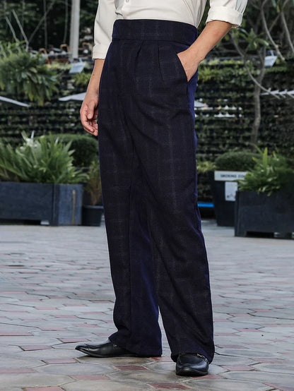 House Of Koala Navy Premium Tweed Blend Gurkha Trousers with Double Pleated Front