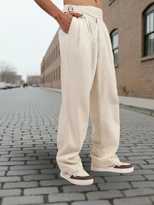 House Of Koala Off-White Premium Denim Gurkha Trousers with Double Pleated Front