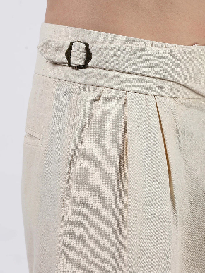 House Of Koala Off-White Premium Denim Gurkha Trousers with Double Pleated Front
