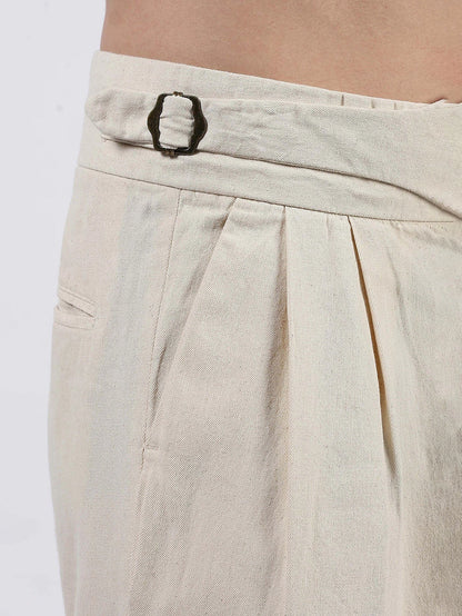 House Of Koala Off-White Premium Denim Gurkha Trousers with Double Pleated Front