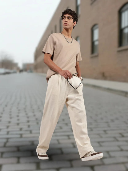 House Of Koala Off-White Premium Denim Gurkha Trousers with Double Pleated Front