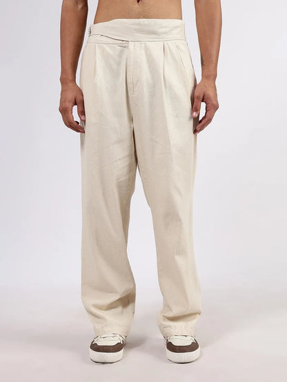 House Of Koala Off-White Premium Denim Gurkha Trousers with Double Pleated Front