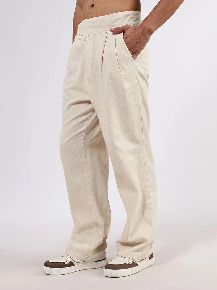 House Of Koala Off-White Premium Denim Gurkha Trousers with Double Pleated Front