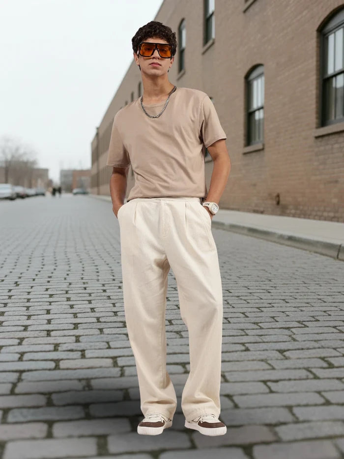 House Of Koala Off-White Premium Denim Gurkha Trousers with Double Pleated Front