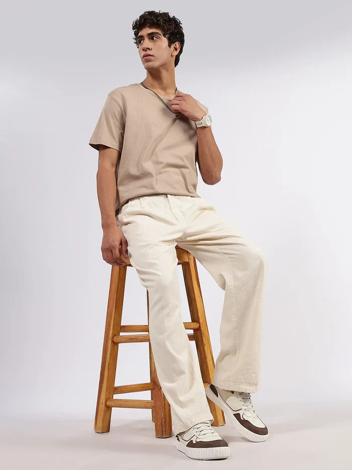 House Of Koala Off-White Premium Denim Gurkha Trousers with Double Pleated Front